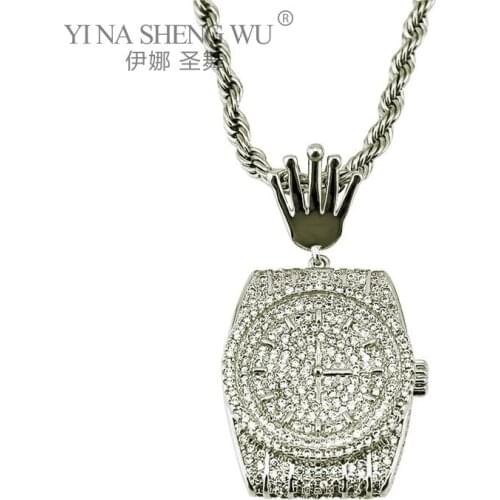 Men and Women Hip Hop Necklace Rhinestone High-Quality Fashion Creative Watch Style Pendant Retro Pocket Watch Necklace Jewelry