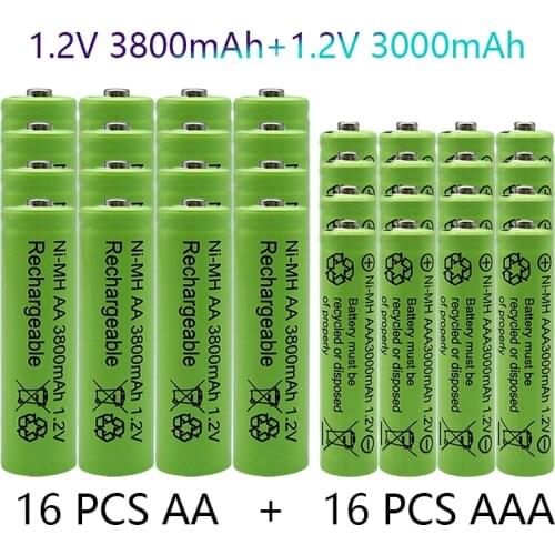 1.2V AA 3800mAh NI-MH Rechargeable Batteries+AAA battery 3000 mAh Rechageable battery NI-MH 1.2 V AAA battery