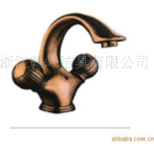 All copper faucet hot and cold antique European retro golden double open hole basin mixer basin washbasin faucet