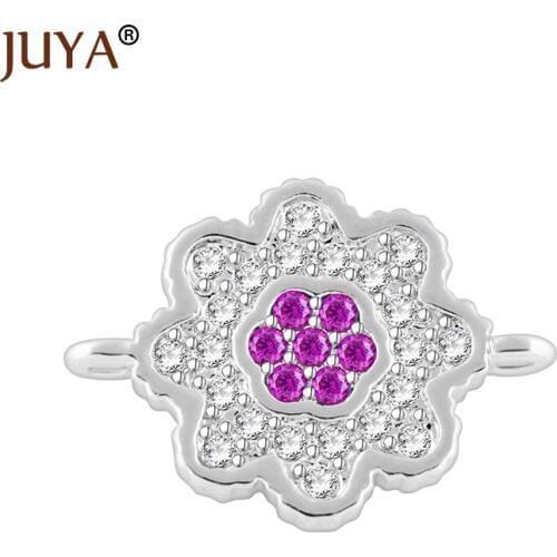 Supplies For Jewelry Wholesale Micro Pave Multicolor CZ Rhinestone Small Sun Flower Charms Copper Jewelry Bracelet Connectors