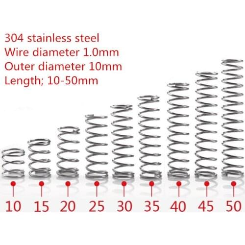 High quality 10pcs wire Dia 1.0mm OD 10mm Length 10-50mm stainless steel compression spring Y shape extension springs