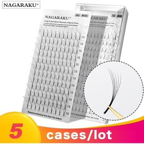 NAGARAKU 5 Cases/Lot 12 Lines 3D/4D/5D/6D Premade Fans Russian Volume Eyelash Black Faux Mink Lash Premium Eyelash Application
