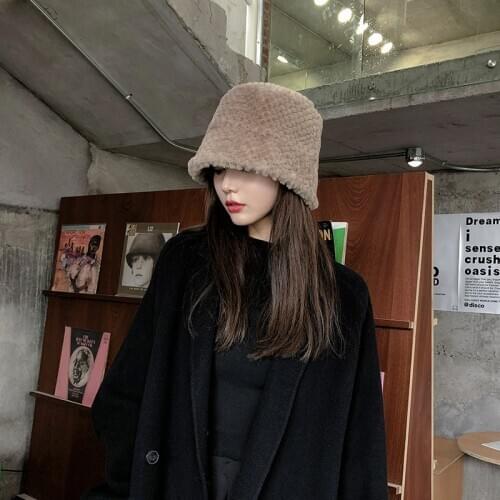 Sexy Soft Faux Rabbit Fur Fisherman Hats Women Knit Fuzzy Furry Bucket Hat Headgear Fashion Autumn Winter Warm Caps Gift