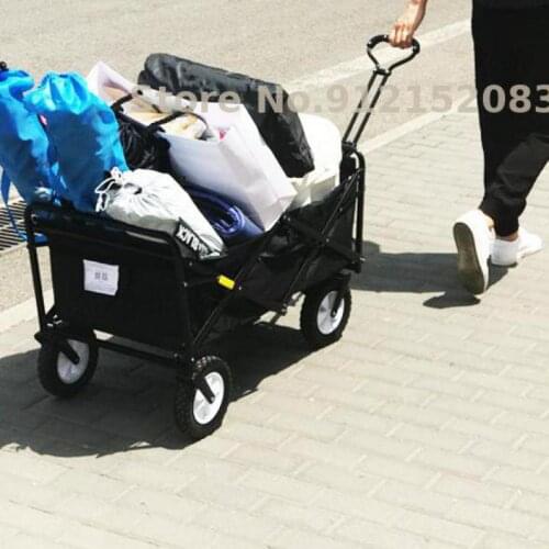 Folding Portable Shopping Trolley Outdoor Grocery Shopping Cart Four-wheel Lever Multifunctional Camping Fishing Trailer