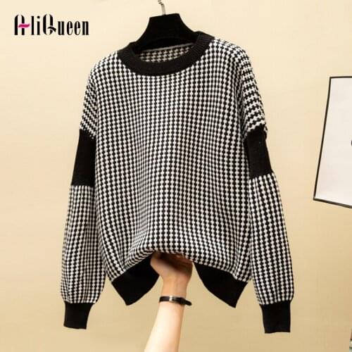 New Autumn Streetwear Women Patchwork plaid Knitted Short Sweater Pullover Korean Students Winter Crop Oversized Sweaters Tops