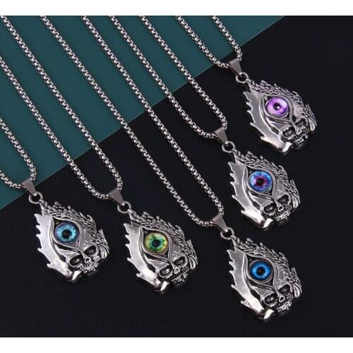 WANGAIYAO new retro flame demon eye blue green purple necklace punk style trend personality exaggerated Turkish men and women pe