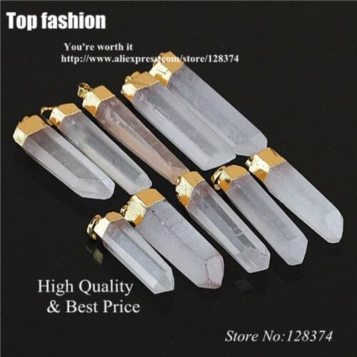 L-087 Natural White Crystal Quartz Stone Pendant,Clear 30-45mm Quartz Druzy Gem Stone Beads Pendulum Pendant In Gold Bail