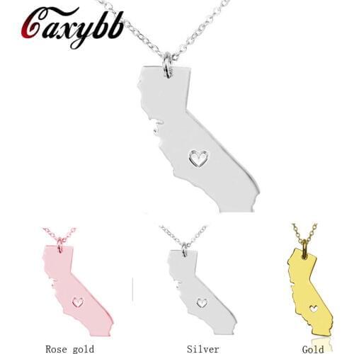 S925 Sliver necklace America State Necklaces With Heart DIY Map pendant Necklace California State Pendent & Necklace CN21