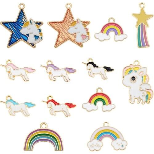 13pcs/set mix Unicorn Charms Rainbow Horse Star Animal hairs jewelry pendant for earrings keychain Earrings Necklace Pendant Top