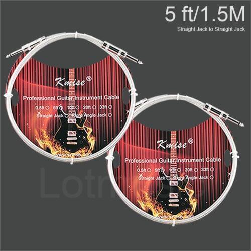 2 Pcs Kmise Guitar Cable Cord 5ft OFC Braided Low Noise for Electric Guitar Instrument