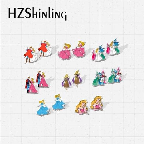 2021 New Arrival Sleeping Beauty Aurora Princess and Prince Handcraft Cute Epoxy Acrylic Resin Stud Earrings