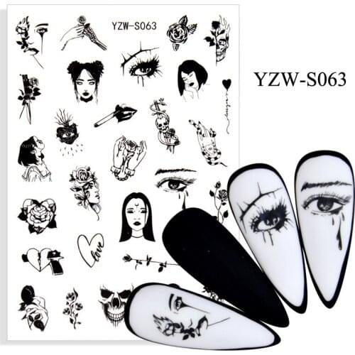 3D Nail Sticker Scrawl Skull Eyes Girl Slider Nails Art Decoration Wraps Decals Design Adhesive Manicure Tips Stickers Pegatina