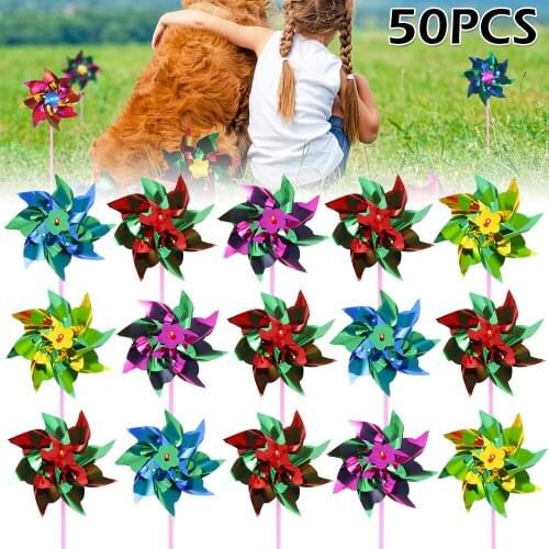 50Pcs Plastic Windmill Pinwheel Wind Spinner Kids Toy Garden Lawn Party Decor Drop Ship