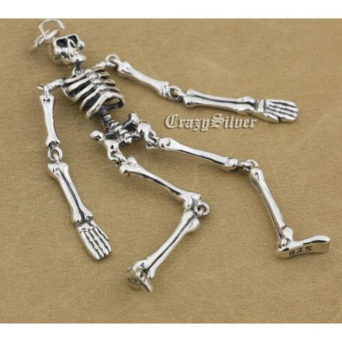 925 Sterling Silver Whole Body Skeleton Mens Biker Rocker Punk Pendant 9V018