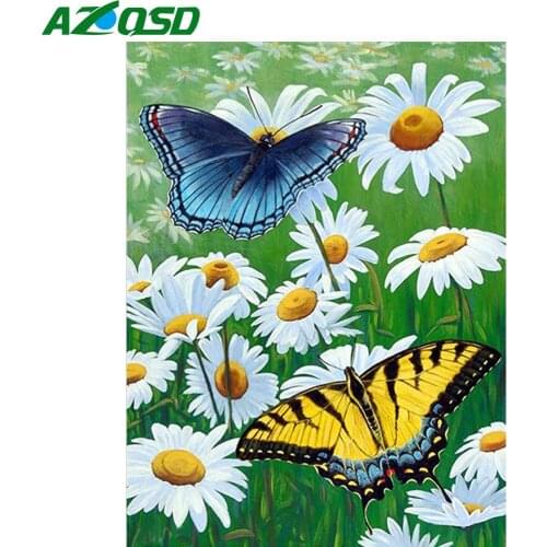 AZQSD Diamond Embroidery Butterfly Daisy Mosaic Rhinestone Full Drill Diamond Painting Animal Cross Stitch Handicraft Home Decor