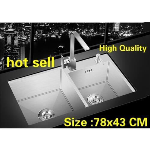 Free shipping Apartment high quality 304 stainless steel kitchen manual sink double groove do the dishes hot sell 78x43 CM