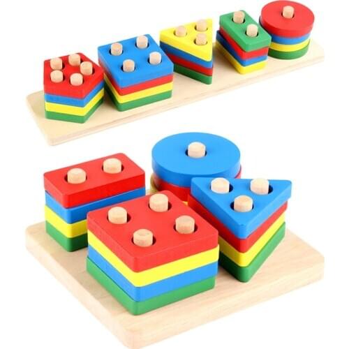 Safety Multi Color Shape Childrens Wooden Building Blocks Childrens Early Education Toys Montessori Toy Classification