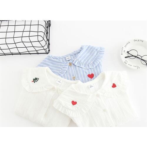 Girls Blouses Korean Fashion Love Embroidery Lapels Long Sleeves Shirts For Girl 2 3 4 5 6 Y Toddler Girl Clothing Spring Autumn