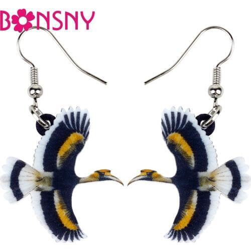 Bonsny Acrylic Flying Great Hornbill Bird Earrings Big Long Dangle Drop Novelty Animal Jewelry For Women Girl Spring Summer Gift