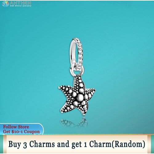 Ahthen 925 Sterling Silver Beads Beaded Starfish Pendant Charms fit Original Pandora Bracelets Women Jewelry Making Girl Gift