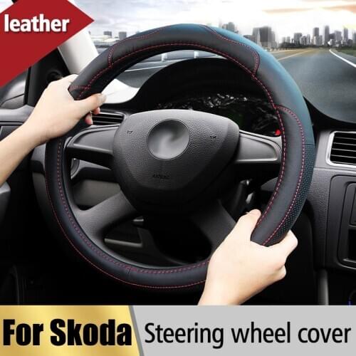 Leather Car Styling Steering Wheel Cover Sport For Skoda Kodiaq 2017 Octavia 2 3 a5 A7 Fabia Yeti Rapid Superb 1 2 Accessories