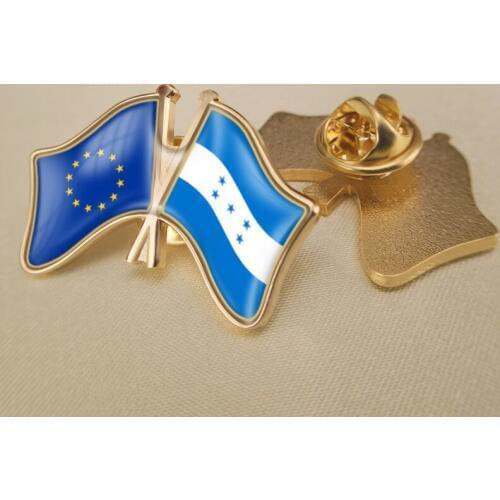 European Union and Honduras Crossed Double Friendship Flags Lapel Pins