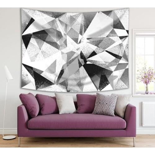 Tapestry Geometric Triangle Patterns Grunge Retro Style Monochromic Modern Artwork Black Gray White