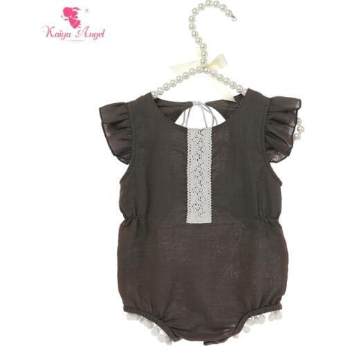 Kaiya Angel New Baby Girl Rompers Diaper Cover Black Ruched Belt Summer Sleeveless Sample Style Kids 5pcs/lot Factory Wholesale