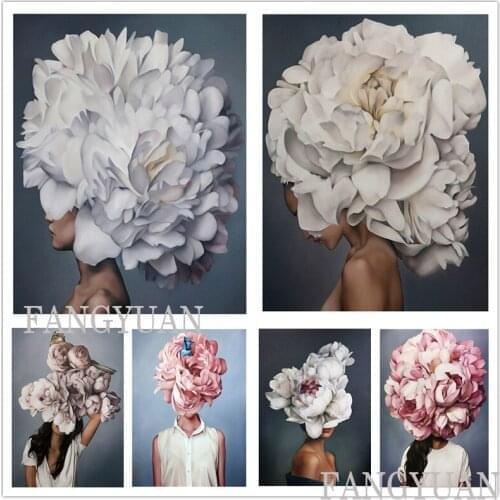 Girl and Flower 5D Diamond Painting Full Square Round Diamond Mosaic Cross Stitch Kits Rhinestone Embroidery Wall Art Pictures