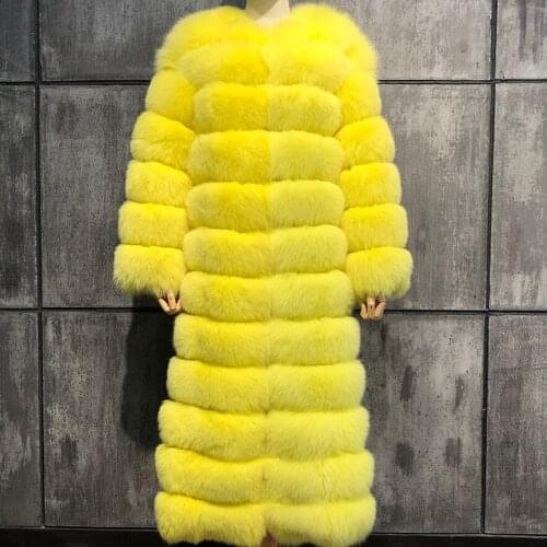 YOLOAgain Winter Warm Women Long Real Fox Fur Coat Jacket Streetwear