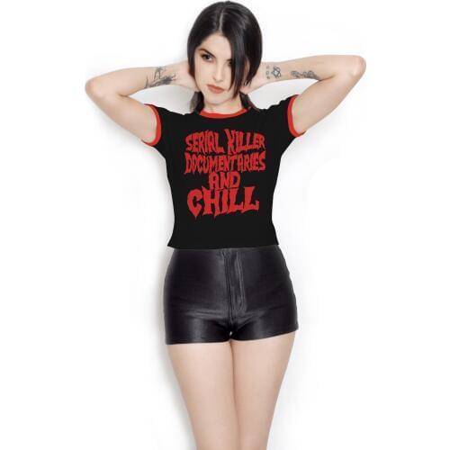 Summer Casual O-neck Short Female T-shirt Short Sleeve T-shirt Slim Womens Shirt Fashion Sexy Popular Print Gothic Top Woman