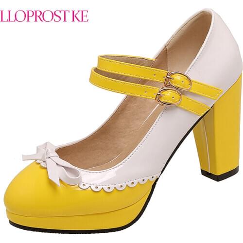 Lloprost ke 2021 Spring Ankle Straps High Heels Sexy Shoes Women Round toe Black White Pink Yellow Purple Party Office Pumps