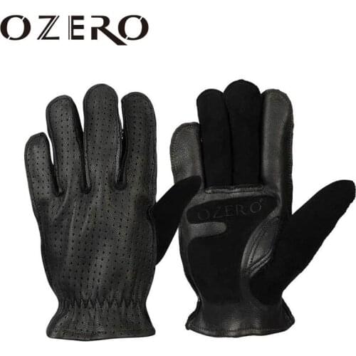 OZERO Black Motorcycle Gloves Summer Leather Genuine Goatskin Motocross Motorbike Biker Racing Riding Motor Moto Gloves Men 5018