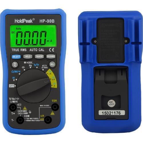 Multimerto HoldPeak HP-90B True RMS Digital Multimeter Auto Range Max/Min AVO Meter with Ohm Volt Amp and Diode Voltage Tester