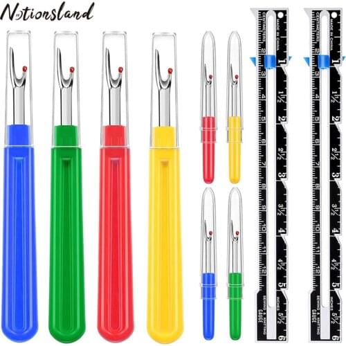 10Pcs Sewing Gauge and Seam Rippers Kit Handy Sliding Gauge Stitch Rippers Thread Unpicker for DIY Crafting Sewing Tools