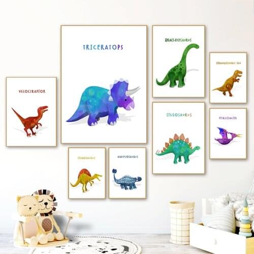 Triceratops Stegosaurus Velociraptor Dinosaur Wall Art Canvas Painting Nordic Posters And Prints Wall Pictures Kids Room Decor