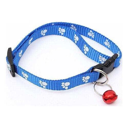 Dog Puppy Adjustable Footprint Nylon Strap Collar with Bell Pet Supplies