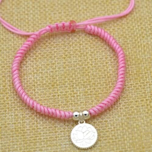 New Fashion Hand-knitted 925 sterling silver Flowers Pendant Lucky Rope Bracelet Adjustable Friendship Gift