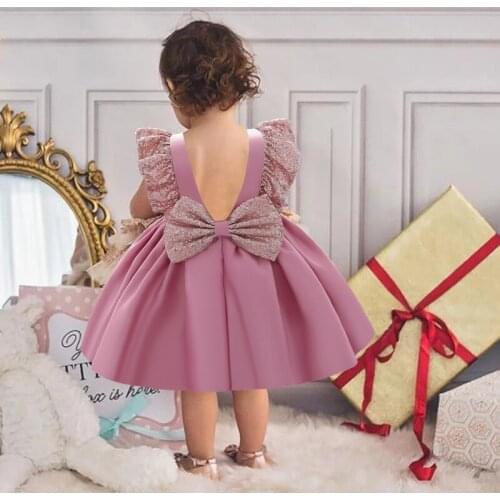 Sequin Newborn Backless Baptism Dress 1st Birthday Dress For Baby Girl Clothes Big Bow Princess Dresses Evening Party Dress