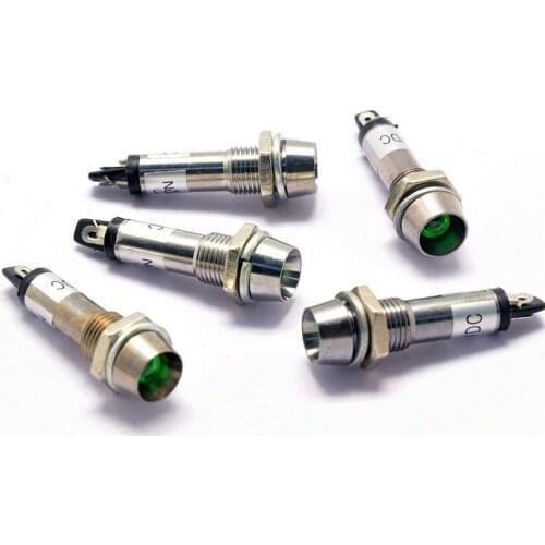 Luz indicadora de potencia, Panel de montaje de 8mm, roja, verde y amarilla, se?al LED, 12VDC, 24VDC, 220VAC, XD8-1, 5 uds