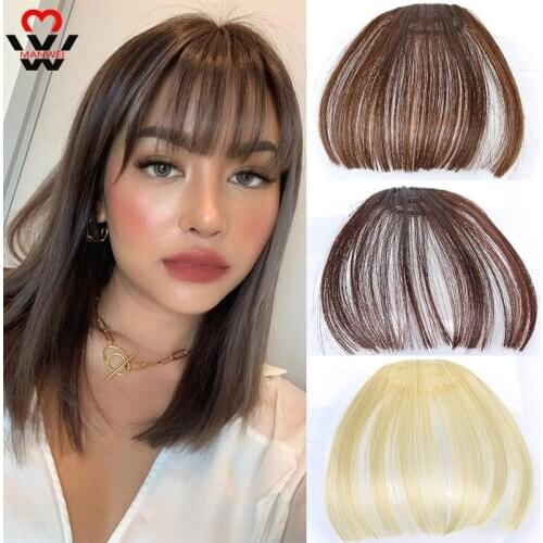 MANWEI Straight Light brown Dark brown Blunt Air Bangs Front Hair Fringes bangs Clip in Neat Women 1 clip Hairpieces