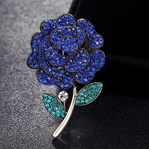 Luxury Brand Blue Rhinestone Flower brooches jewelry for wedding gifts Women Suits Dress Hat Collar Brooch Pins flower Scarf pin