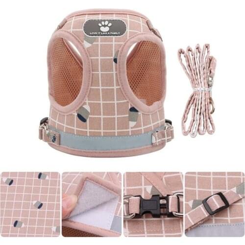 Dog Harness And Leash Set Perro Chalecos Arnes Reflective Adjustable Soft Breathable Plaid Vest Pet Accessories For Small Dogs