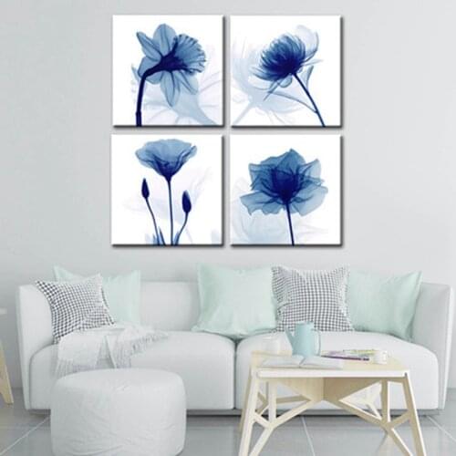 Blue Elegant Tulip Relax Soak Unwind Breathe Bathroom Wall Decor Bathroom Wall Art Prints Set of 4 Unframed