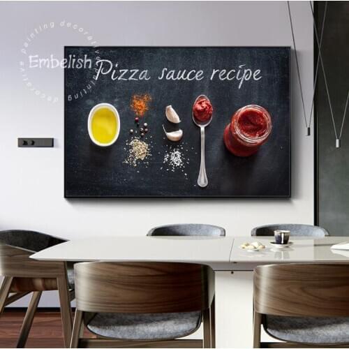 Embelish Pizza Topping Sauce Ingredients Recipe Home Kitchen Decor Wall Art Poster HD Canvas Painting Scandinavian Food Picture