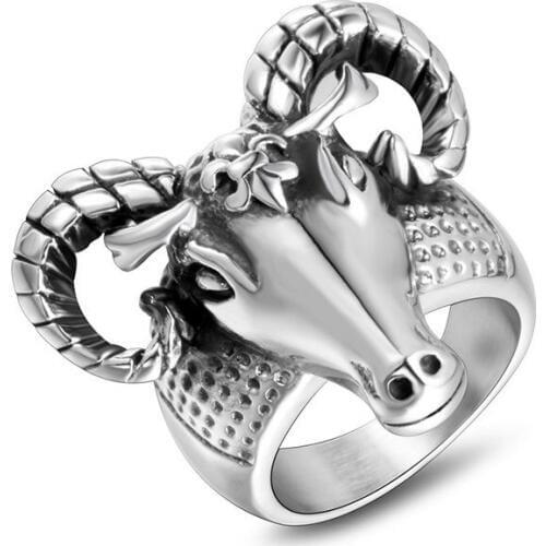 Vintage Stainless Steel Cool Goat Head Ring Unique Biker Punk Animal Jewelry For Men 2019 New Dropshipping
