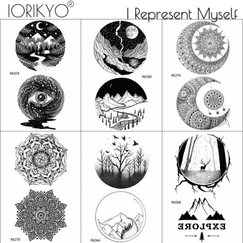 Galaxy Fake Waterproof Small Moon Hill Temporary Tattoos Stickers Body Arm Art For Men Tatto For Women Black Custom Tattoo Decal