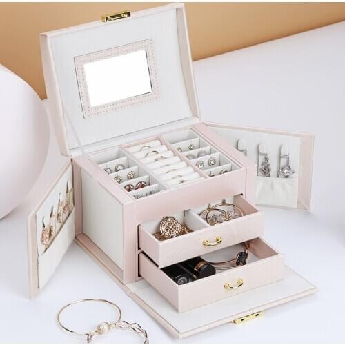 Drawer type jewelry storage box creative disc silk pattern jewelry box earrings earrings ring jewelry box