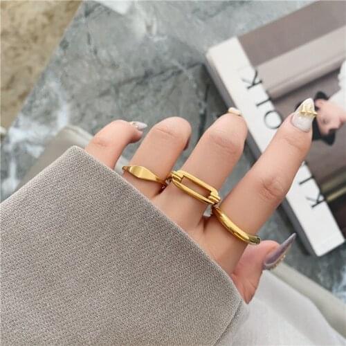 YUN RUO 2021 Geometric Fashion Glossy Wave Couple Ring Women Personality Titanium Steel 18 K Gold Plated Jewelry Never Fade