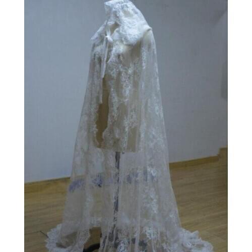 White Ivory Lace Hooded Cloak Elegant Womens Wedding Shawl Bridal Coat Bride Accessories